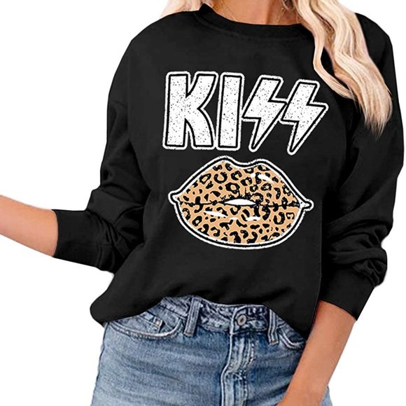 Women's Long Sleeve Leopard Lip Graphic Sweatshirt - Picture 3 of 6